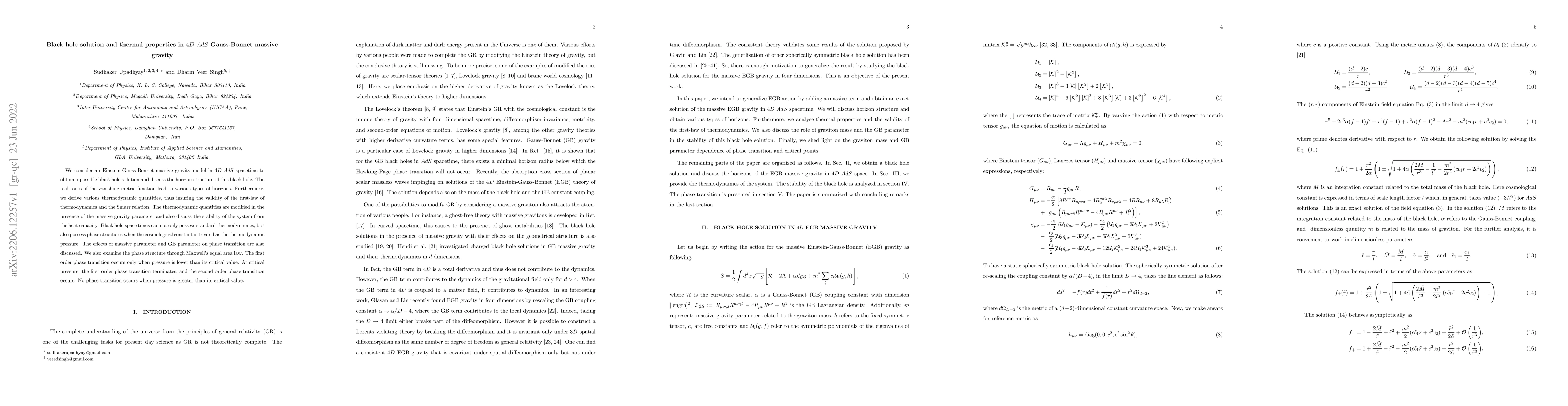 Thumbnail for Black hole solution and thermal properties in $4D$ AdS Gauss-Bonnet
  massive gravity