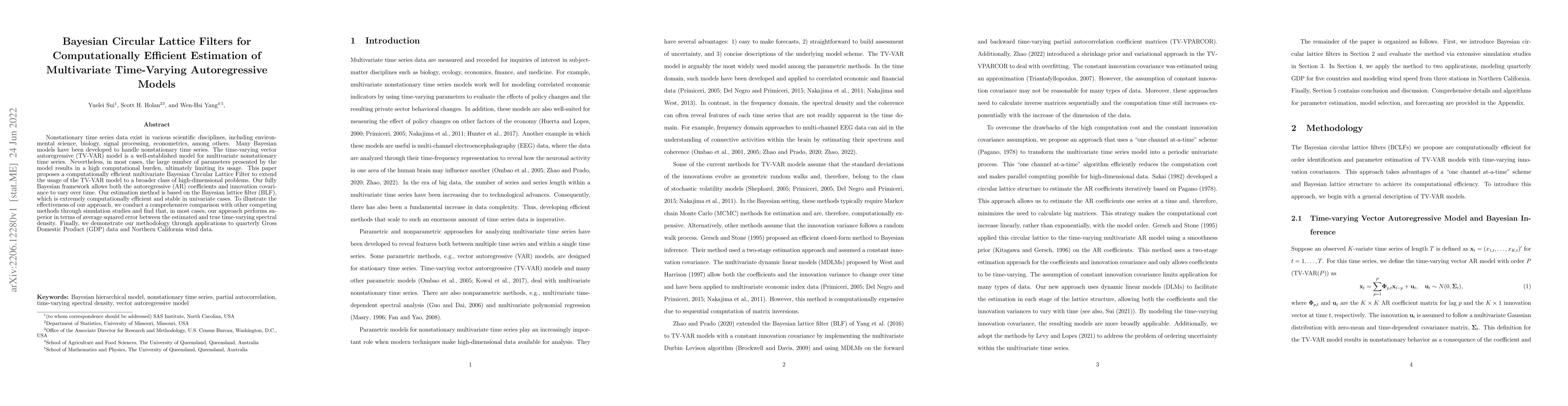 Thumbnail for Bayesian Circular Lattice Filters for Computationally Efficient
  Estimation of Multivariate Time-Varying Autoregressive Models