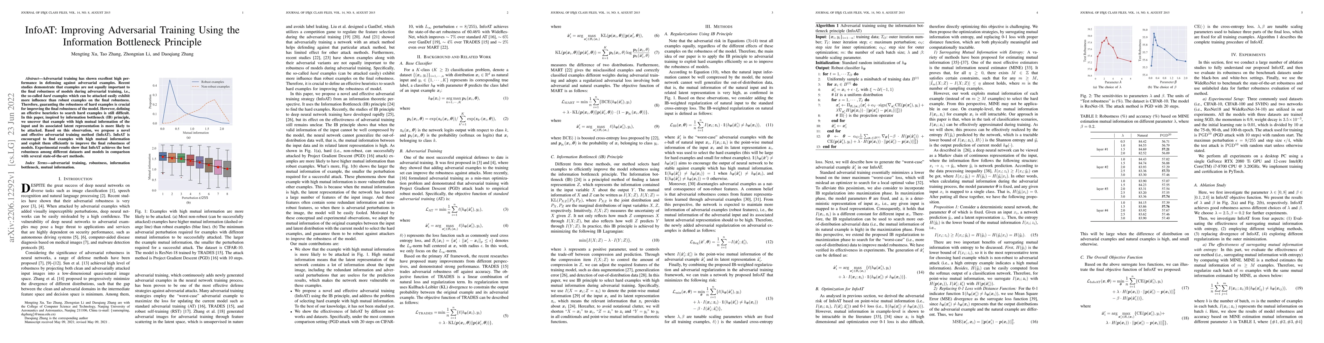 Thumbnail for InfoAT: Improving Adversarial Training Using the Information Bottleneck
  Principle