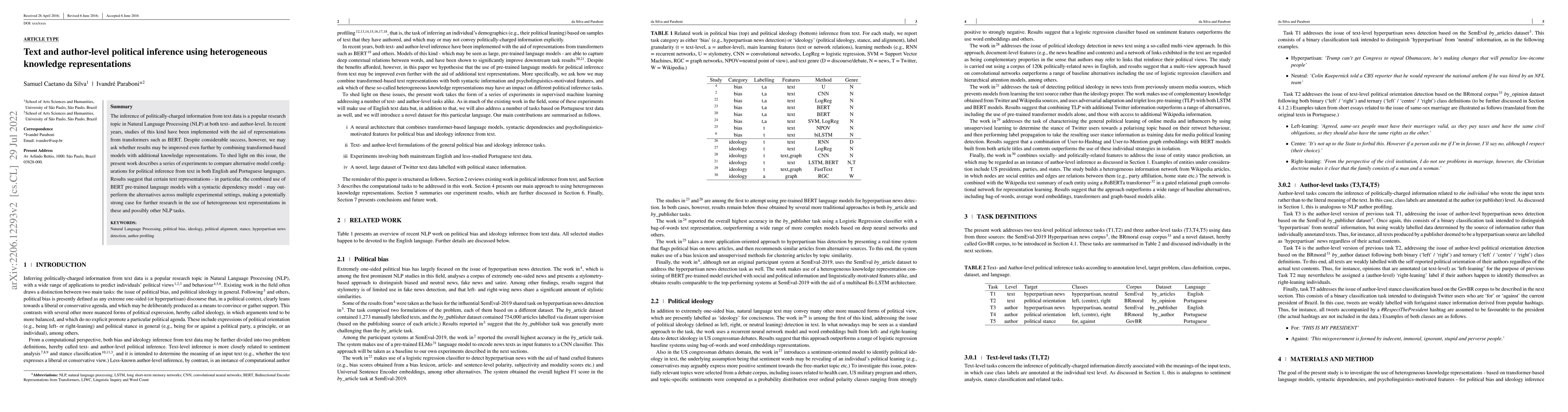 Thumbnail for Text and author-level political inference using heterogeneous knowledge
  representations