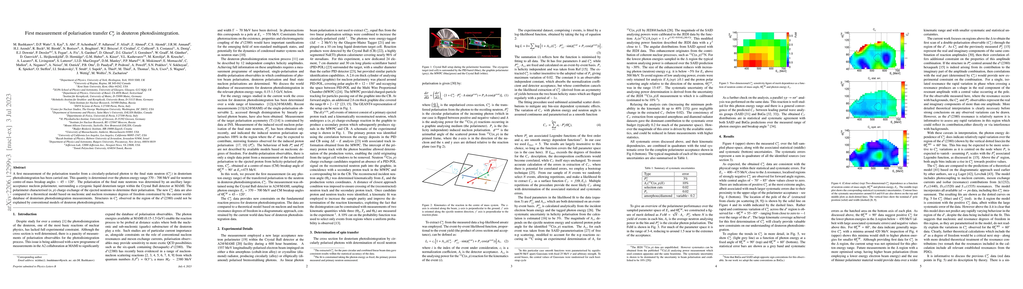 Thumbnail for First measurement of polarisation transfer $C^n_{x'}$ in deuteron
  photodisintegration