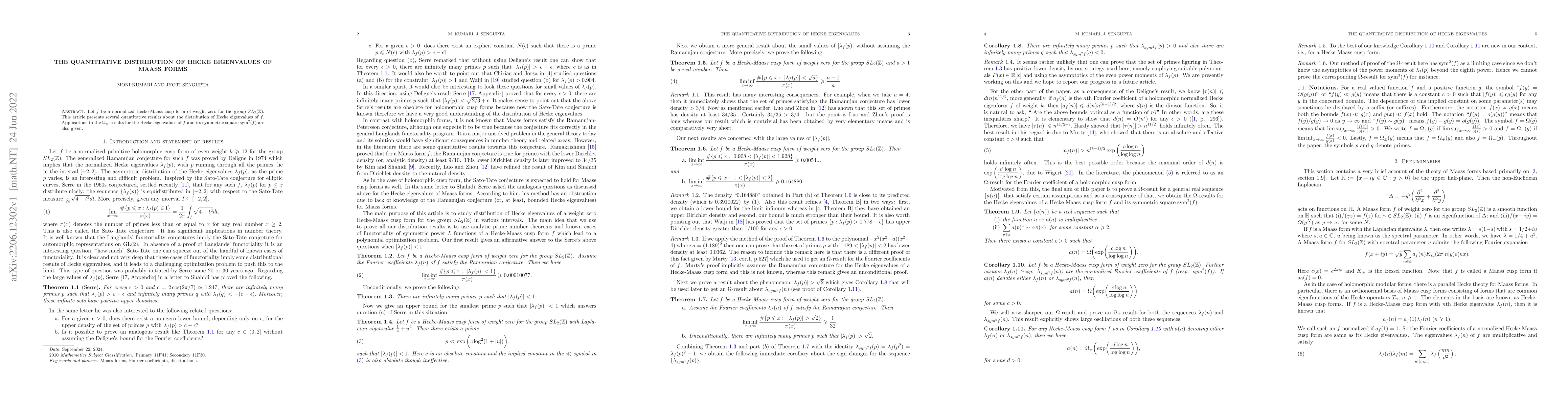Thumbnail for The quantitative distribution of Hecke eigenvalues of Maass forms