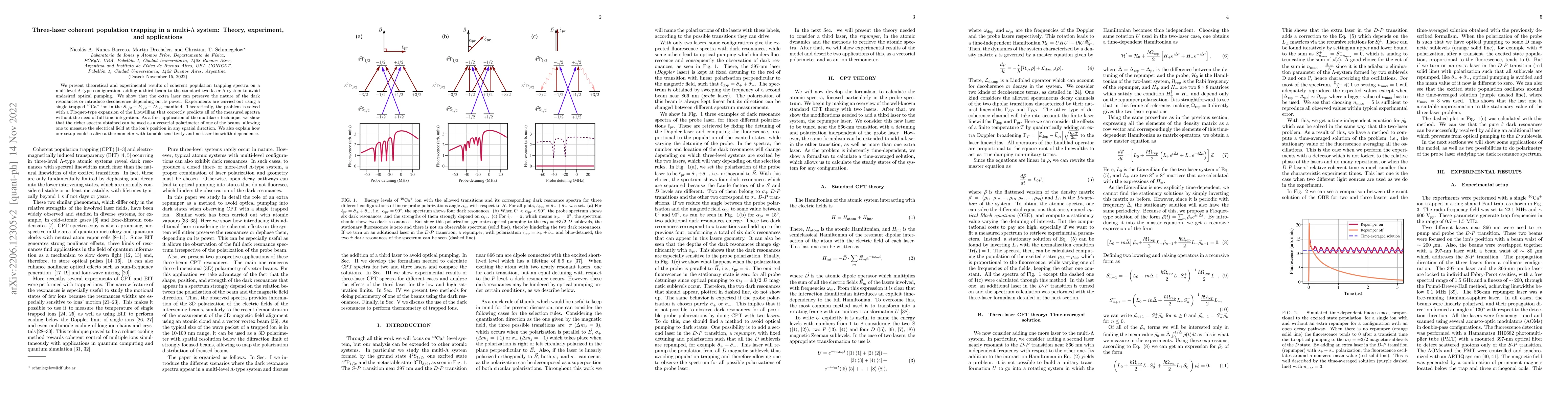 Thumbnail for Three-laser coherent population trapping in a multi-lambda system:
  theory, experiment and applications
