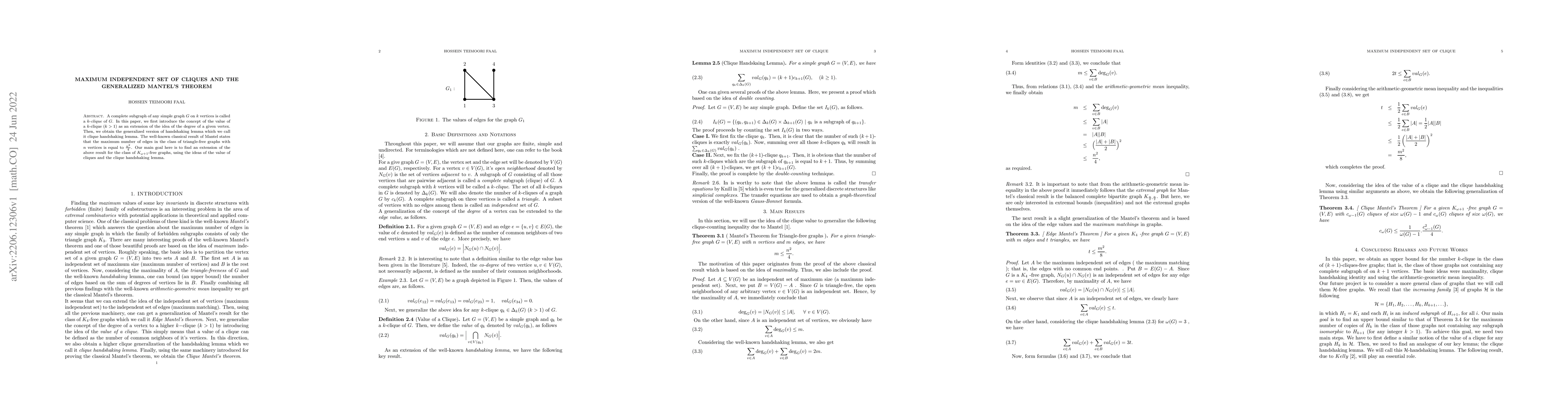 Thumbnail for Maximum Independent Set of Cliques and The Generalized Mantel's Theorem