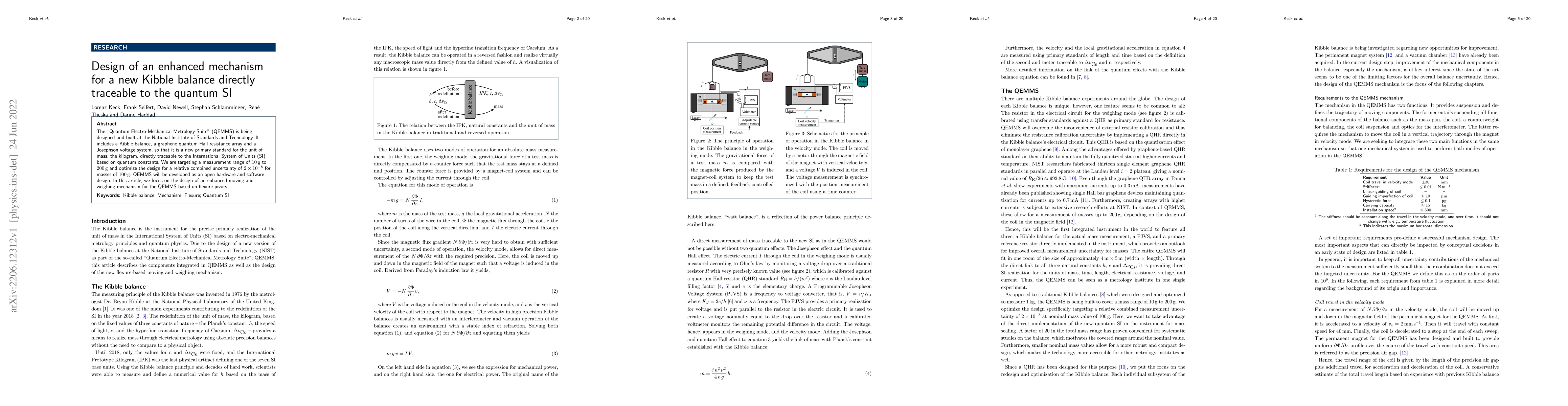 Thumbnail for Conception of an enhanced mechanism for a new Kibble balance directly
  traceable to the quantum SI