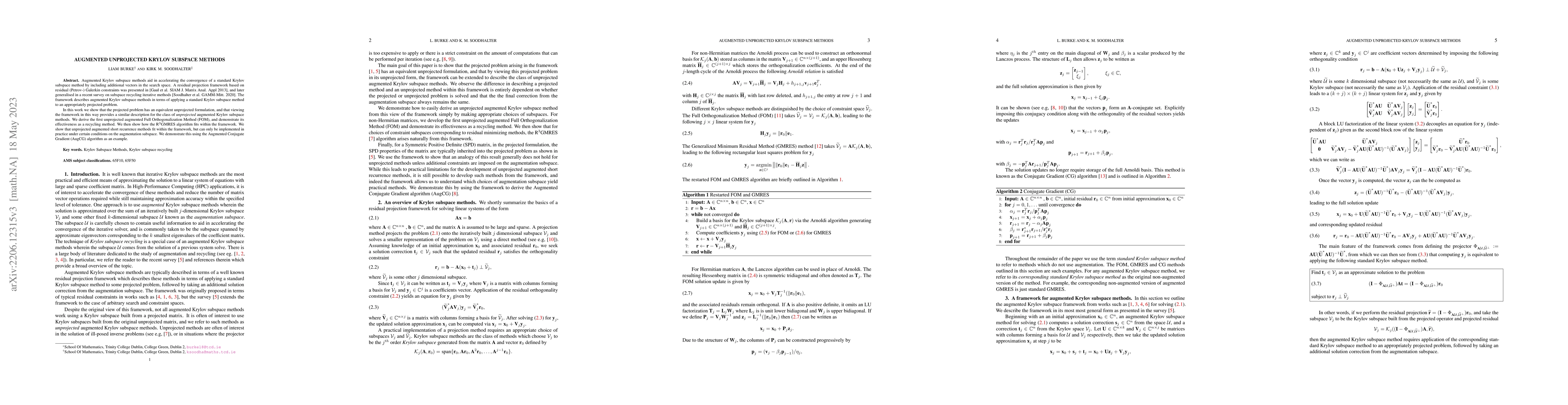 Thumbnail for Augmented unprojected Krylov subspace methods