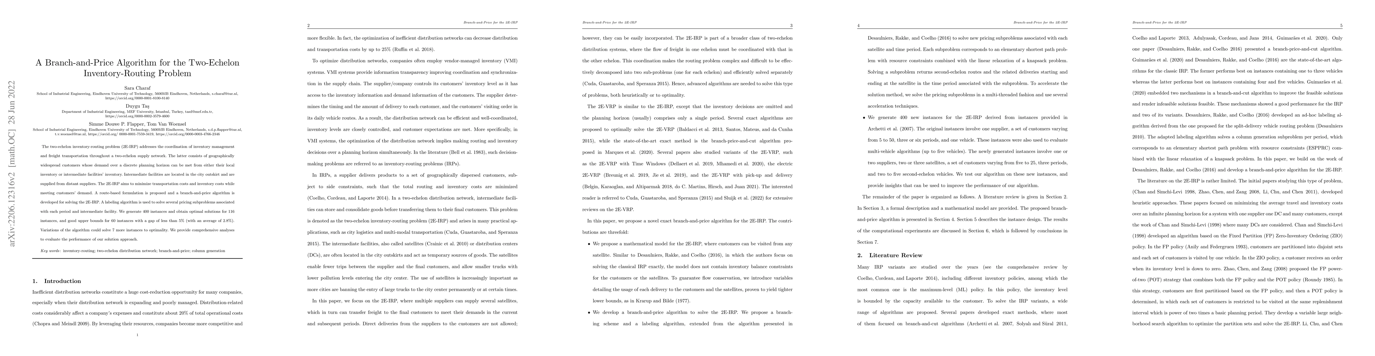 Thumbnail for A Branch-and-Price Algorithm for the Two-Echelon Inventory-Routing
  Problem