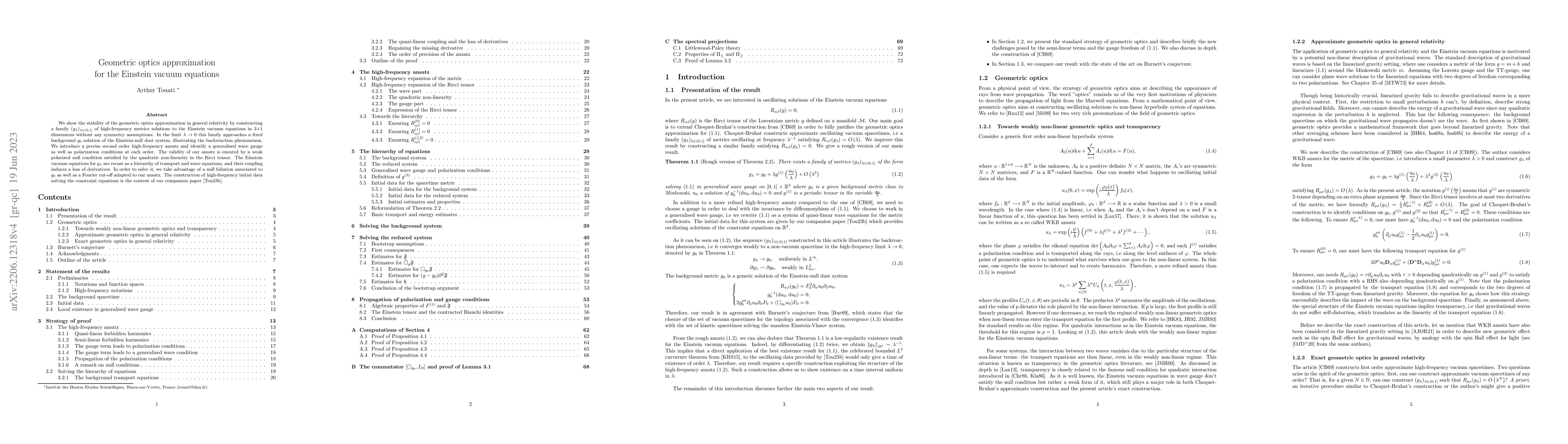 Thumbnail for Geometric optics approximation for the Einstein vacuum equations
