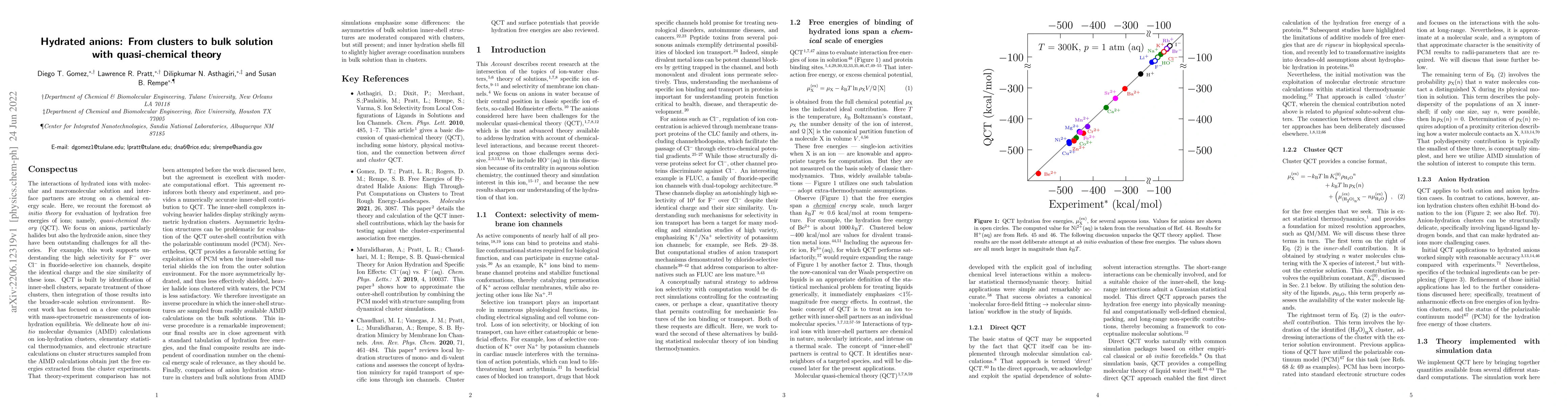 Thumbnail for Hydrated anions: From clusters to bulk solution with quasi-chemical
  theory