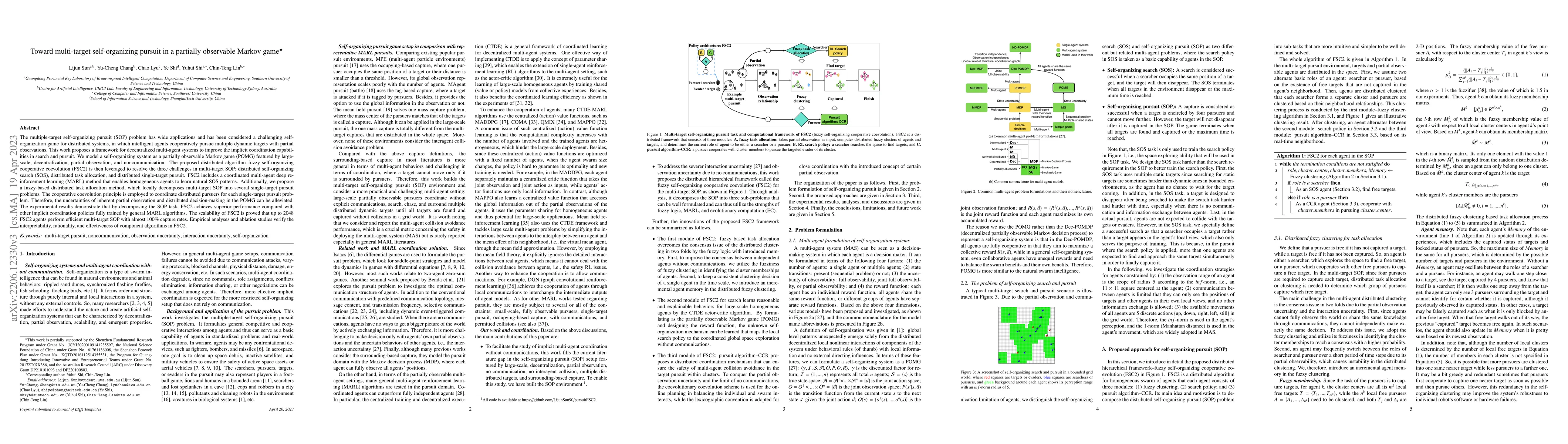 Thumbnail for Toward multi-target self-organizing pursuit in a partially observable
  Markov game