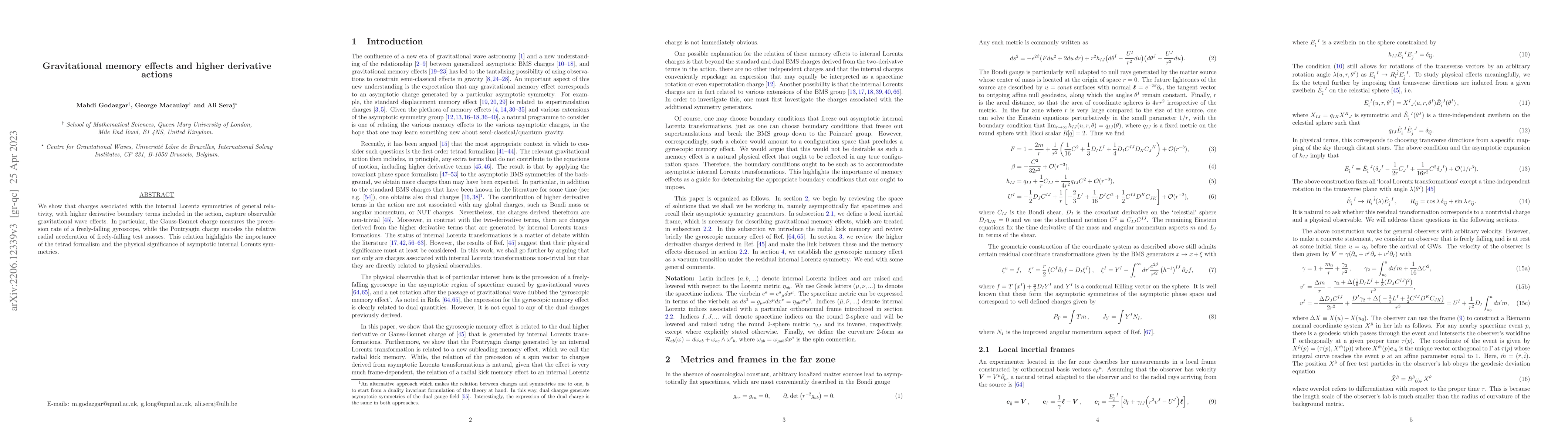 Thumbnail for Gravitational memory effects and higher derivative actions