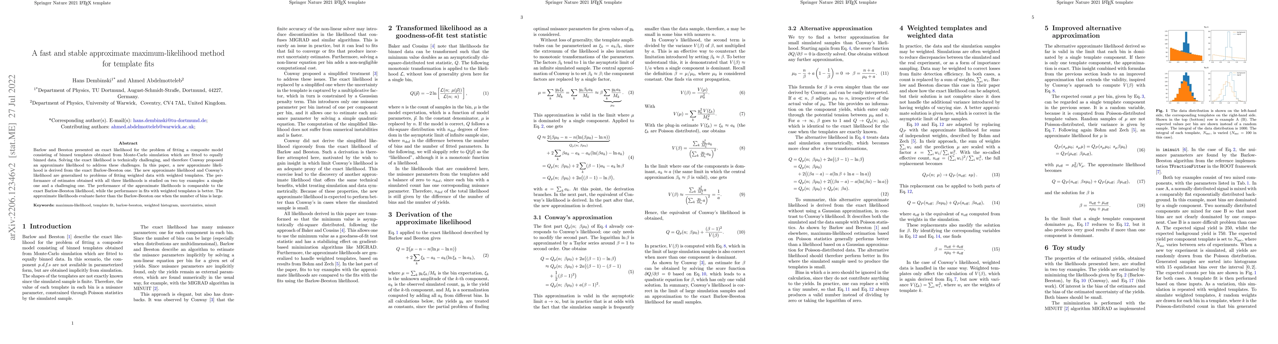 Thumbnail for A fast and stable approximate maximum-likelihood method for template
  fits