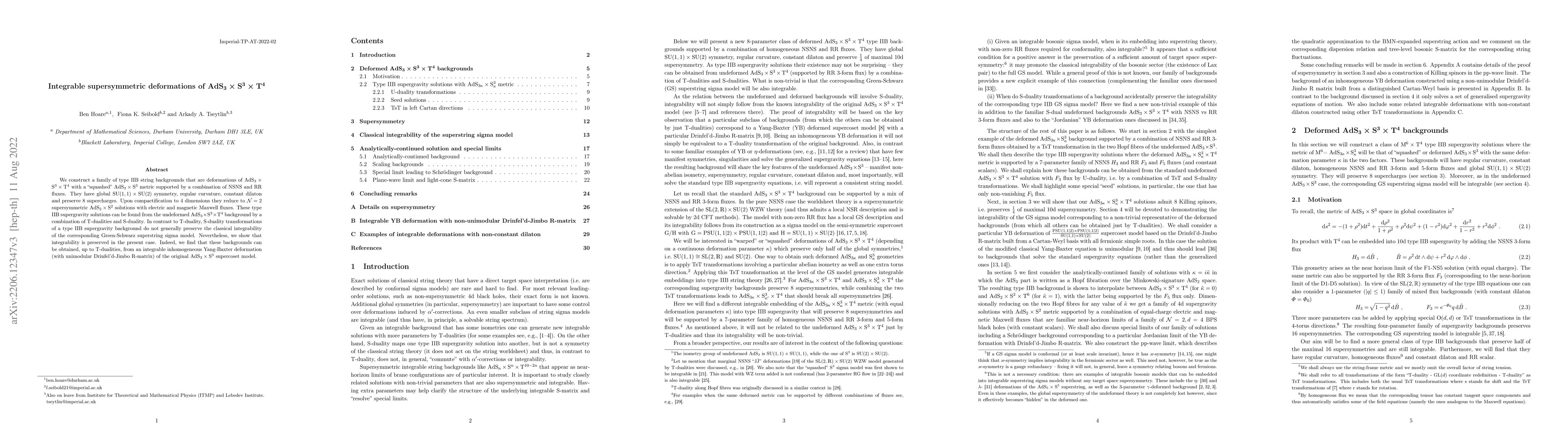 Thumbnail for Integrable supersymmetric deformations of $\rm AdS_3 \times S^3 \times
  T^4$