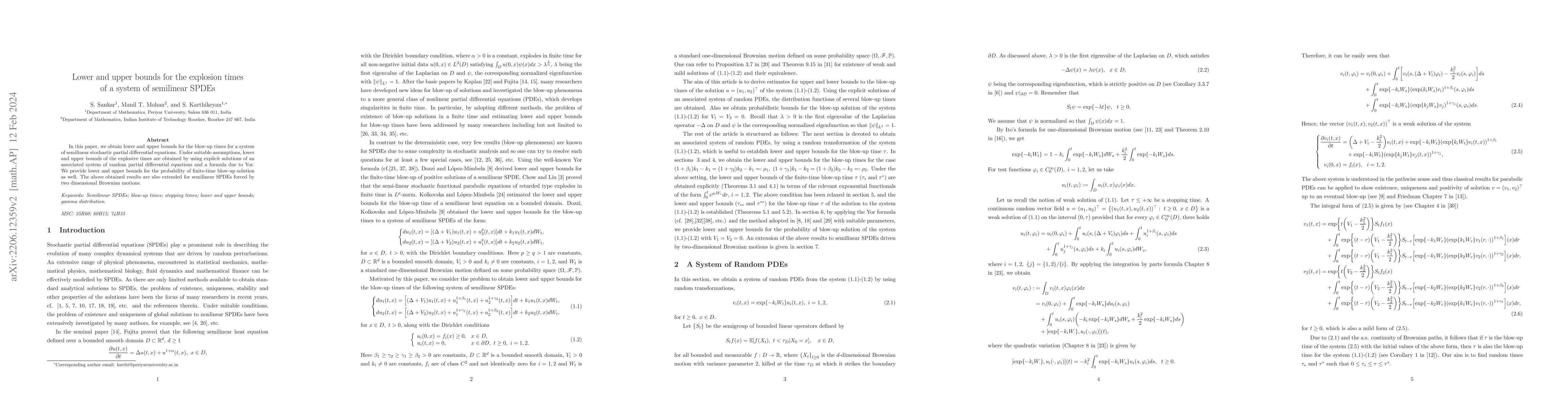 Thumbnail for Lower and upper bounds for the explosion times of a system of semilinear
  SPDEs