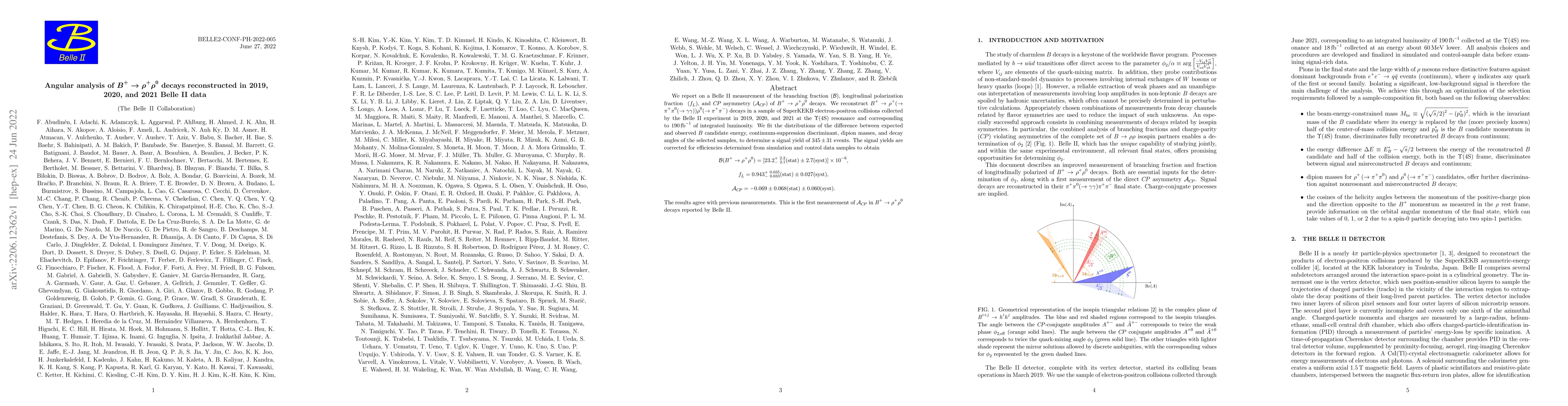 Thumbnail for Angular analysis of $B^+ \to \rho^+\rho^0$ decays reconstructed in 2019,
  2020, and 2021 Belle II data