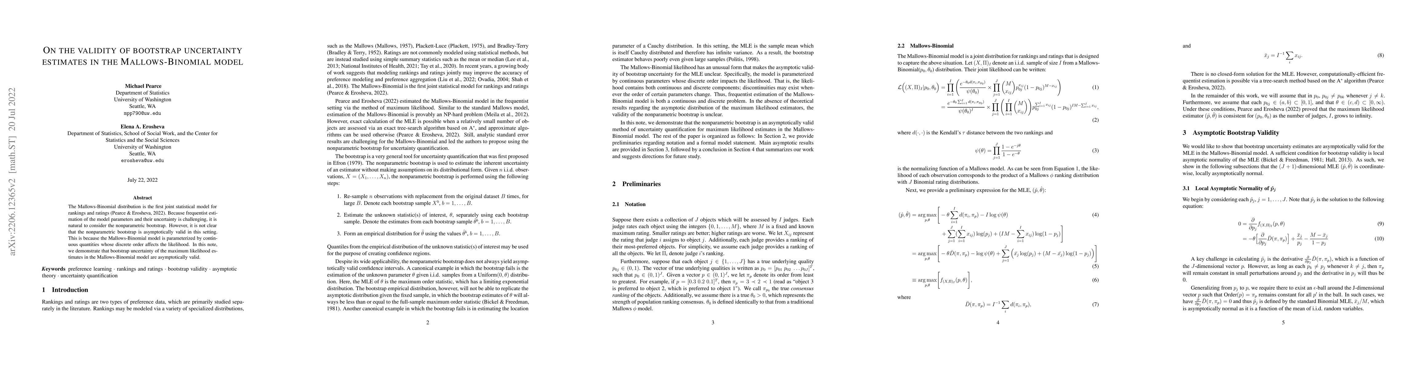 Thumbnail for On the validity of bootstrap uncertainty estimates in the
  Mallows-Binomial model