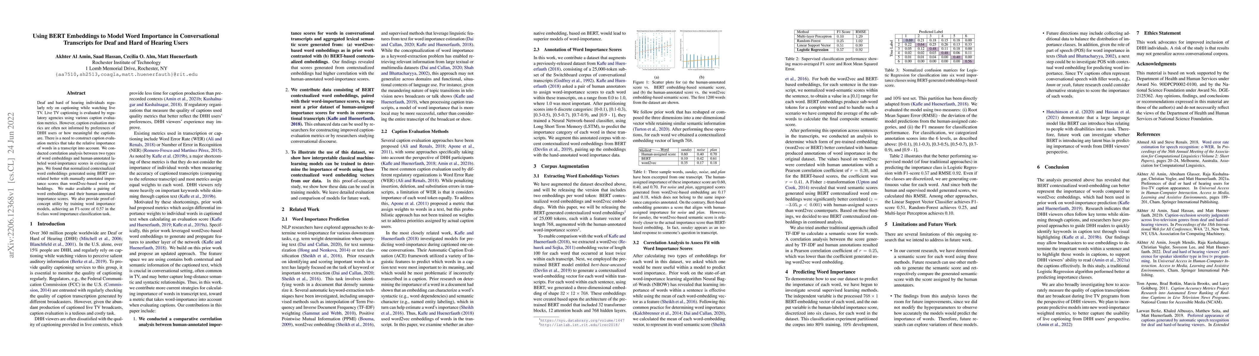 Thumbnail for Using BERT Embeddings to Model Word Importance in Conversational
  Transcripts for Deaf and Hard of Hearing Users