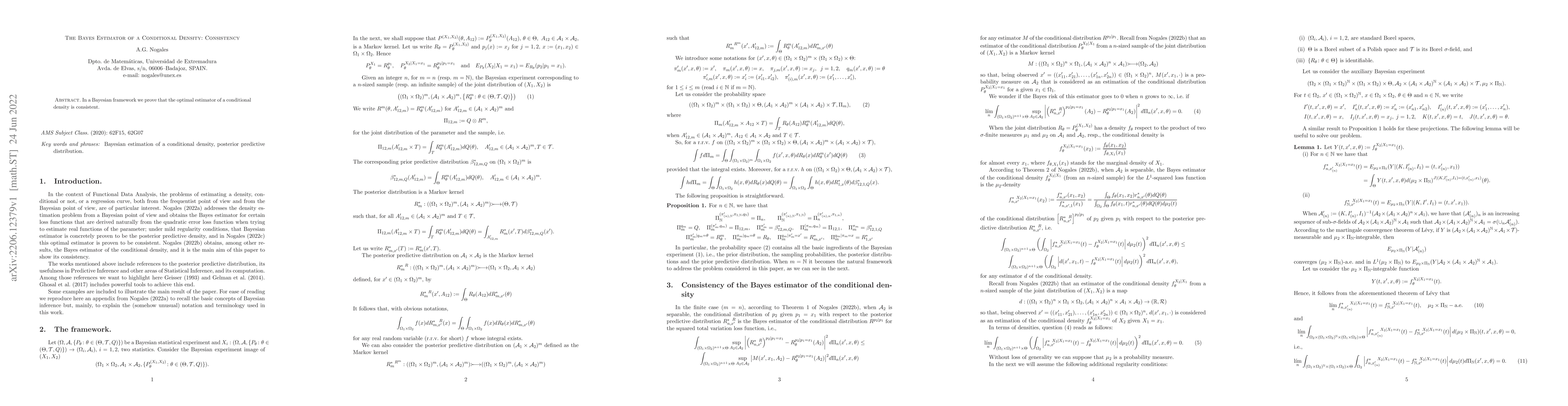 Thumbnail for The Bayes Estimator of a Conditional Density: Consistency