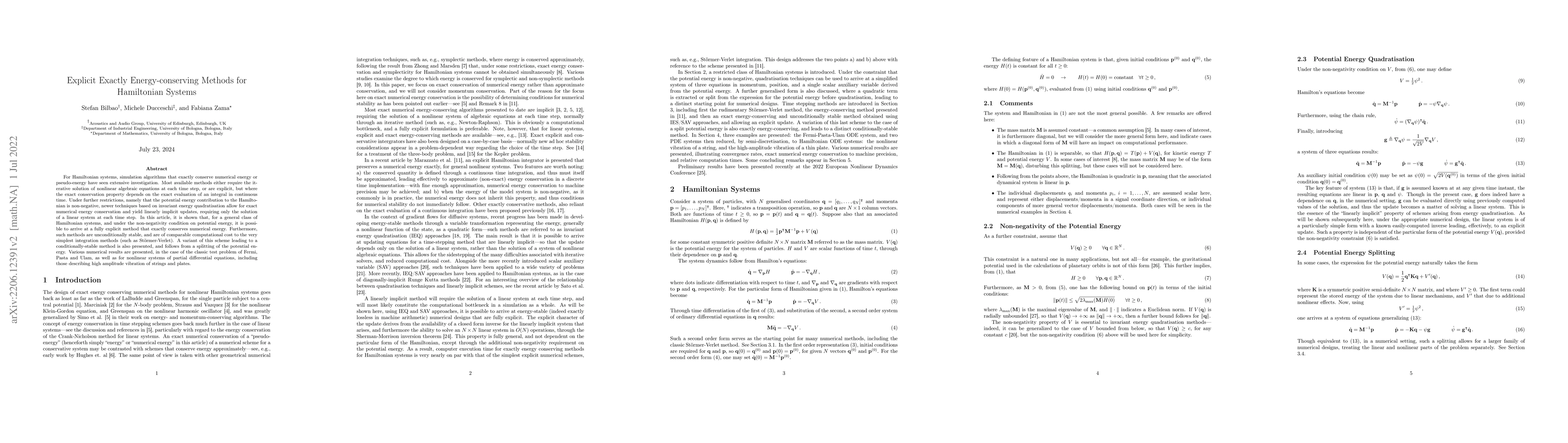 Thumbnail for Explicit Exactly Energy-conserving Methods for Hamiltonian Systems