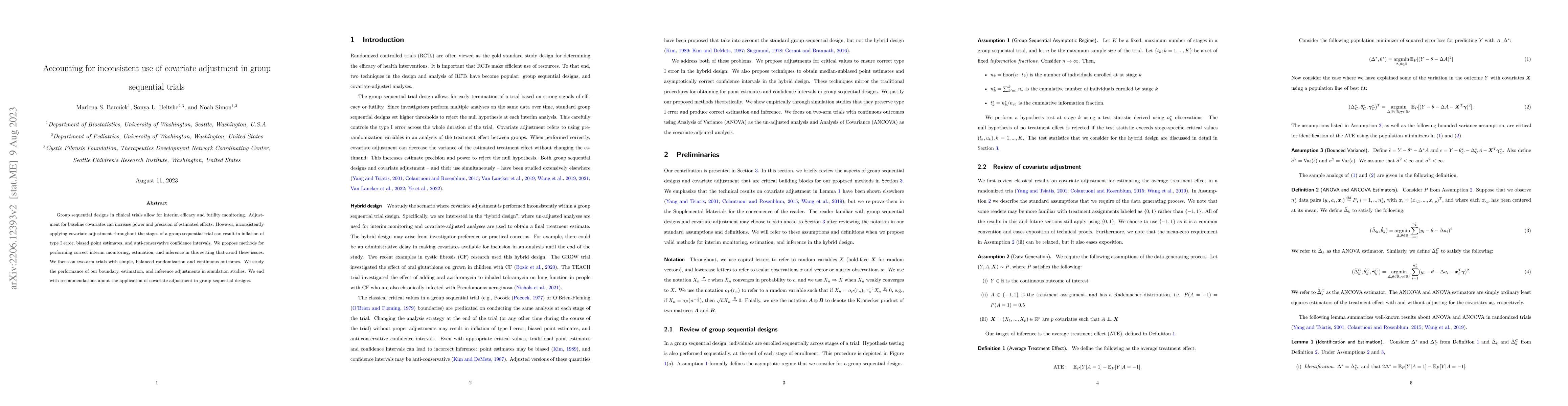 Thumbnail for Accounting for Inconsistent Use of Covariate Adjustment in Group
  Sequential Trials