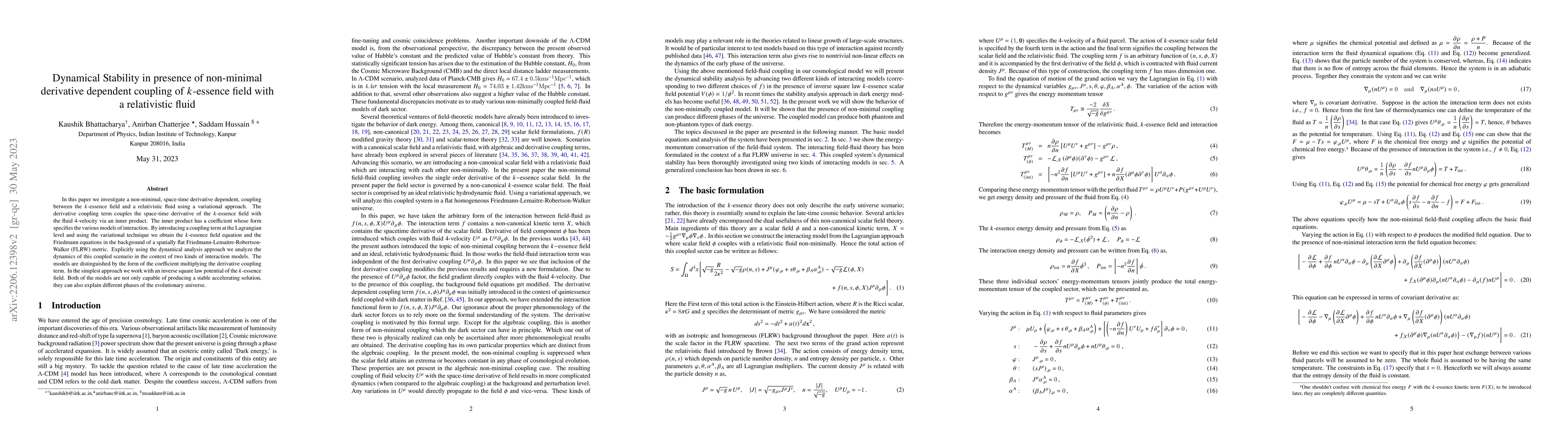 Thumbnail for Dynamical Stability in presence of non-minimal derivative dependent
  coupling of $k$-essence field with a relativistic fluid