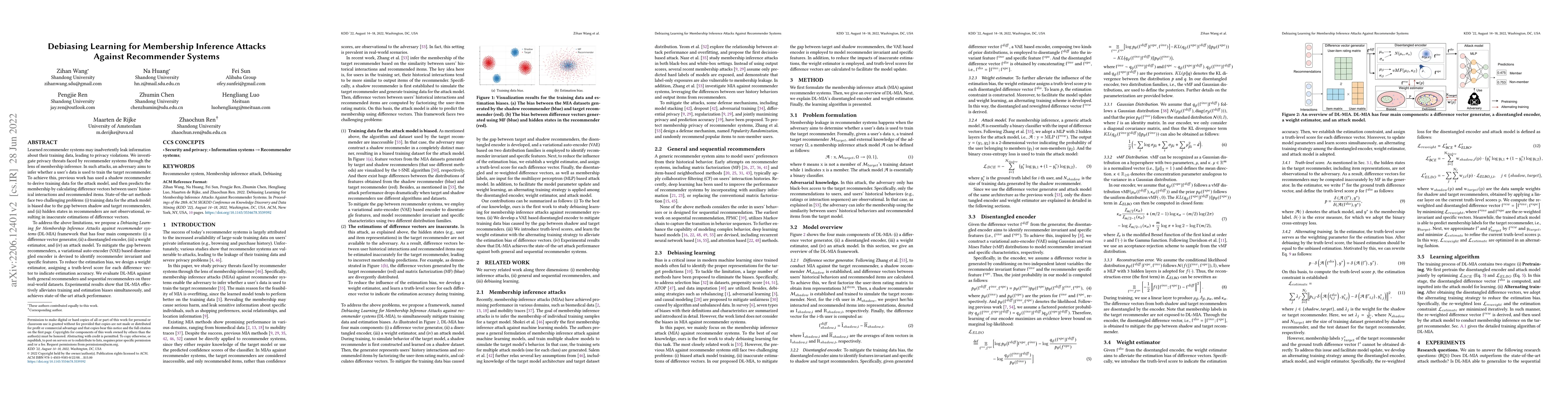 Thumbnail for Debiasing Learning for Membership Inference Attacks Against Recommender
  Systems