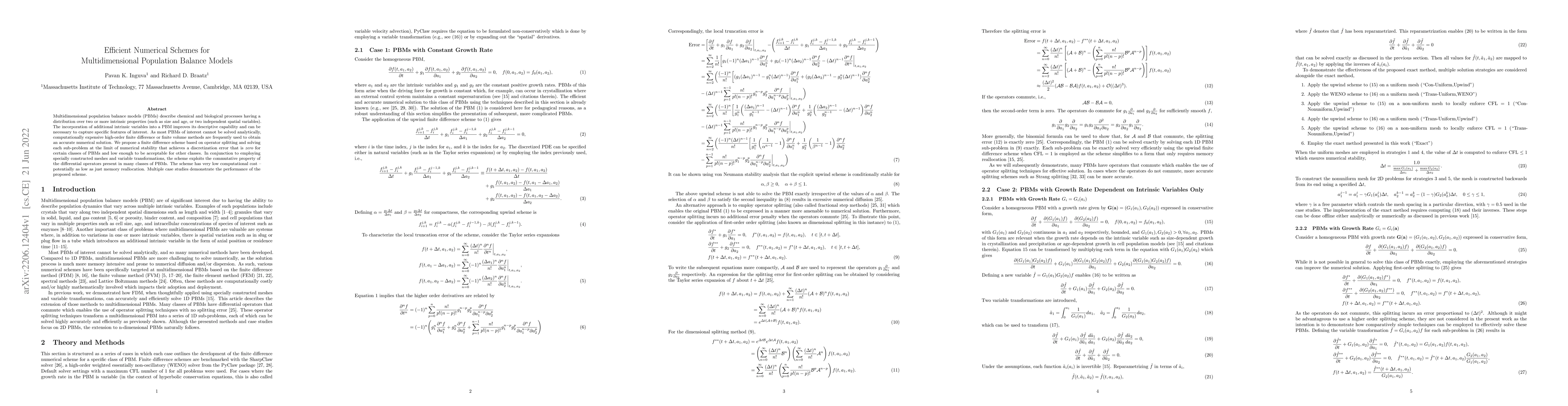 Thumbnail for Efficient Numerical Schemes for Multidimensional Population Balance
  Models