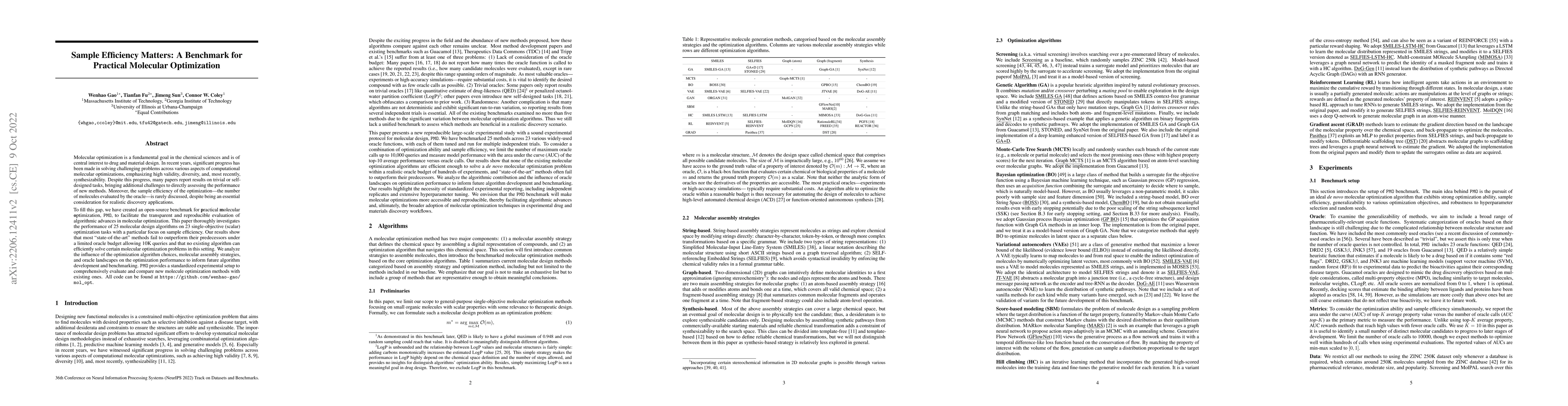 Thumbnail for Sample Efficiency Matters: A Benchmark for Practical Molecular
  Optimization