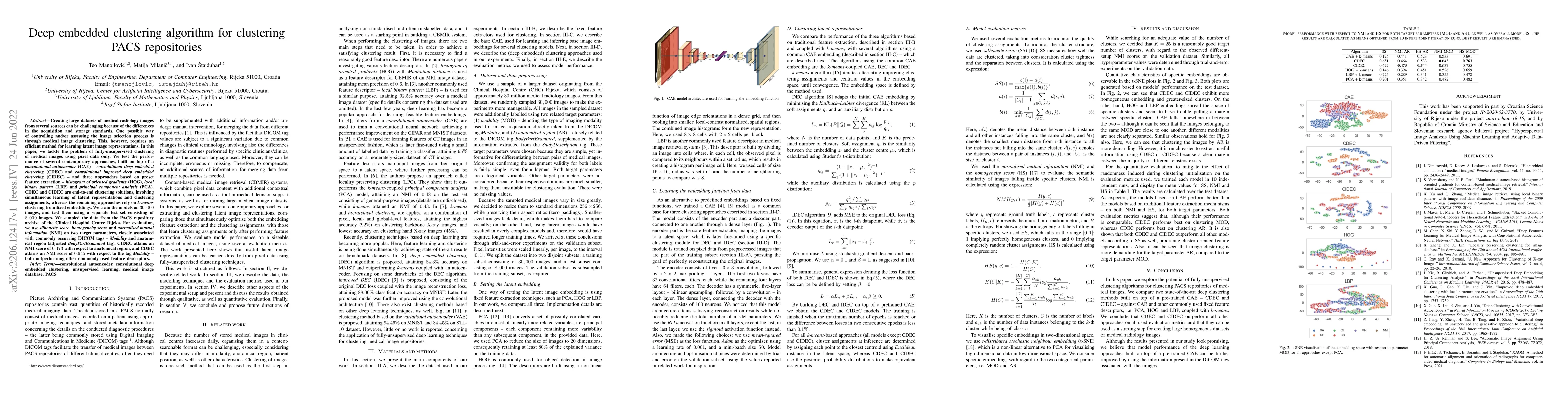 Thumbnail for Deep embedded clustering algorithm for clustering PACS repositories