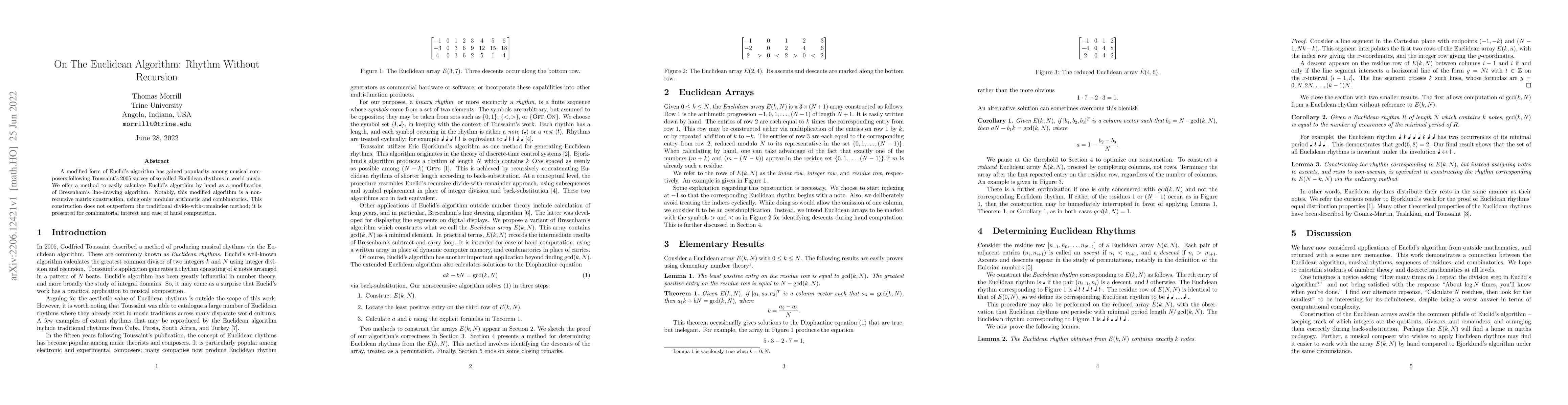 Thumbnail for On The Euclidean Algorithm: Rhythm Without Recursion