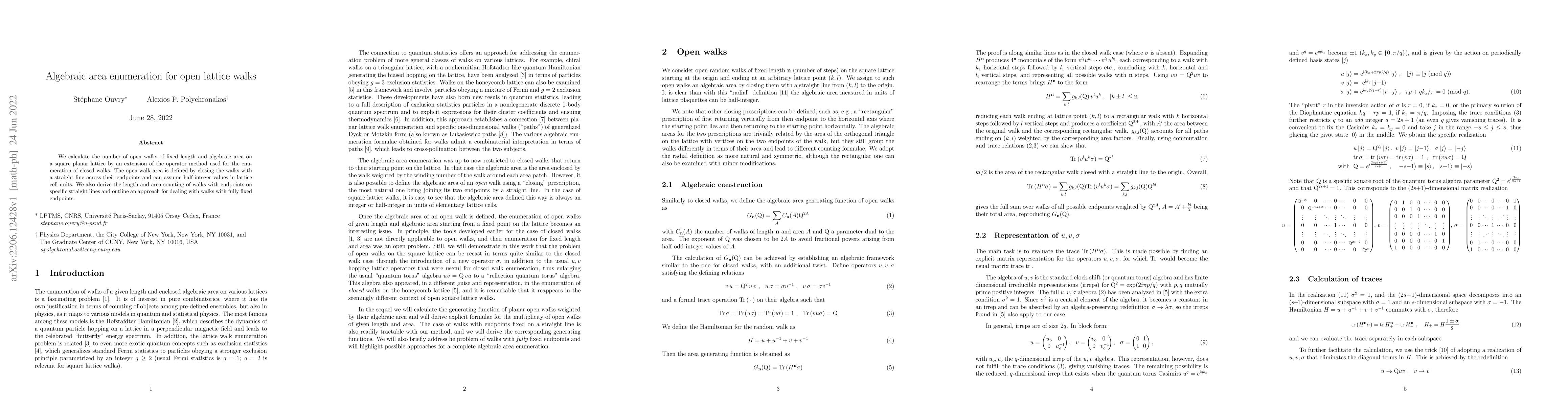 Thumbnail for Algebraic area enumeration for open lattice walks