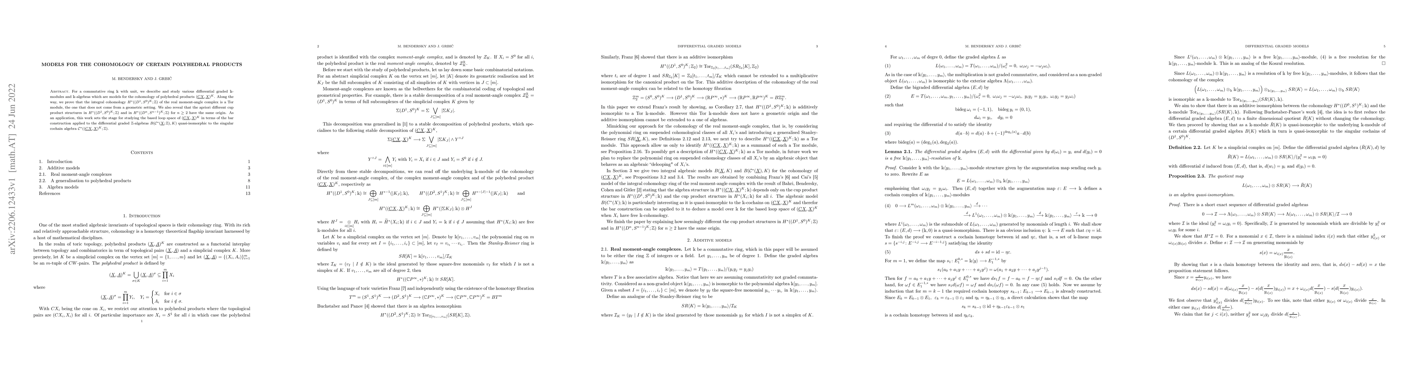 Thumbnail for Models for the Cohomology of Certain Polyhedral Products