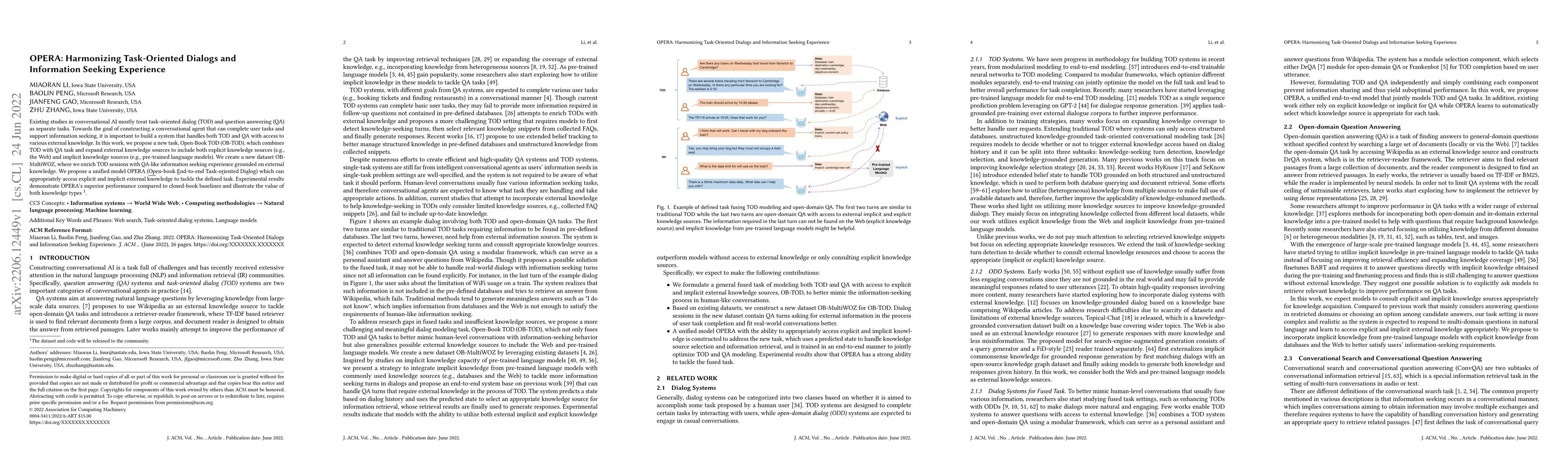Thumbnail for OPERA: Harmonizing Task-Oriented Dialogs and Information Seeking
  Experience