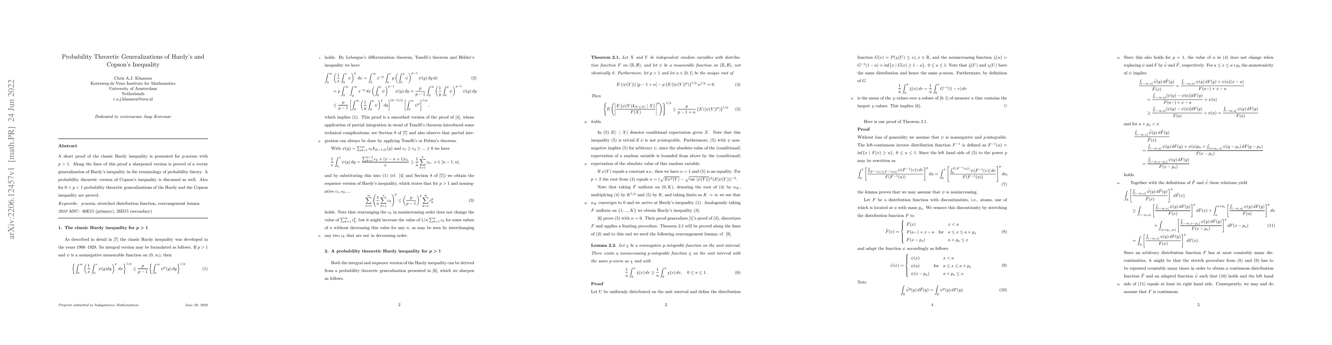 Thumbnail for Probability Theoretic Generalizations of Hardy's and Copson's Inequality
