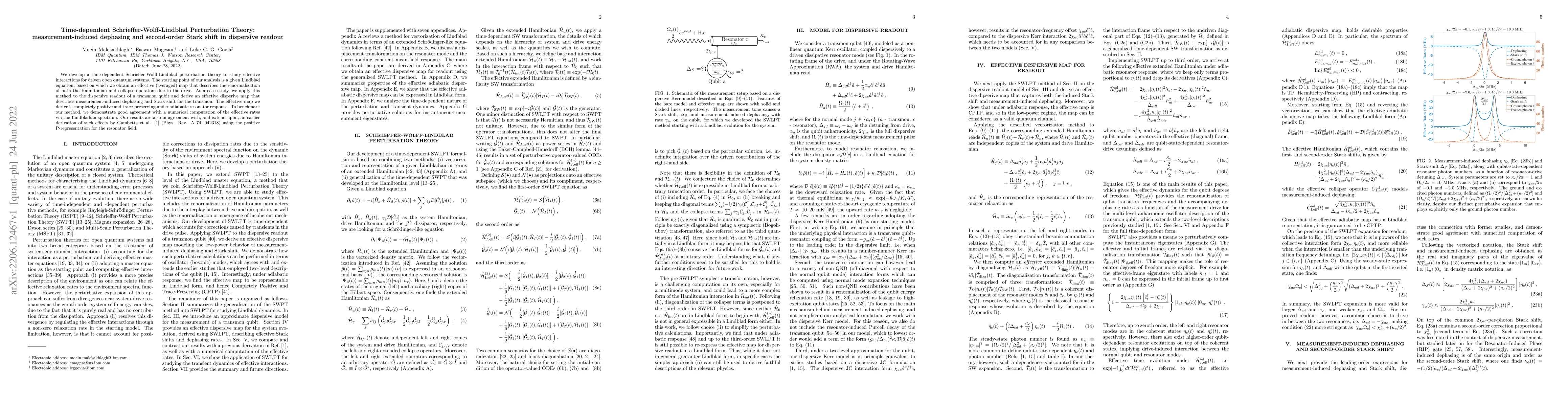 Thumbnail for Time-dependent Schrieffer-Wolff-Lindblad Perturbation Theory:
  measurement-induced dephasing and second-order Stark shift in dispersive
  readout