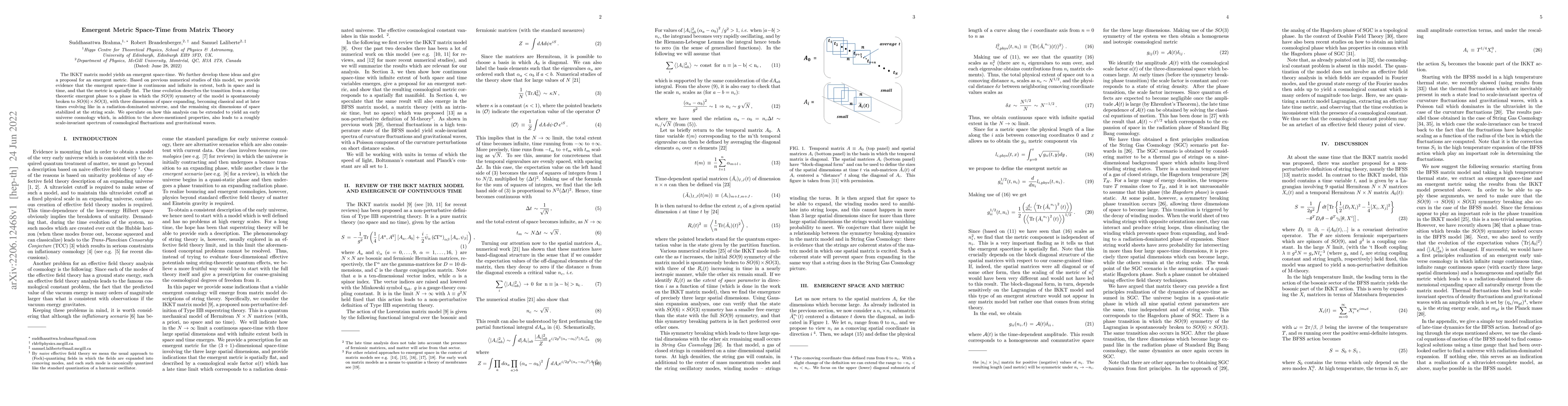 Thumbnail for Emergent Metric Space-Time from Matrix Theory