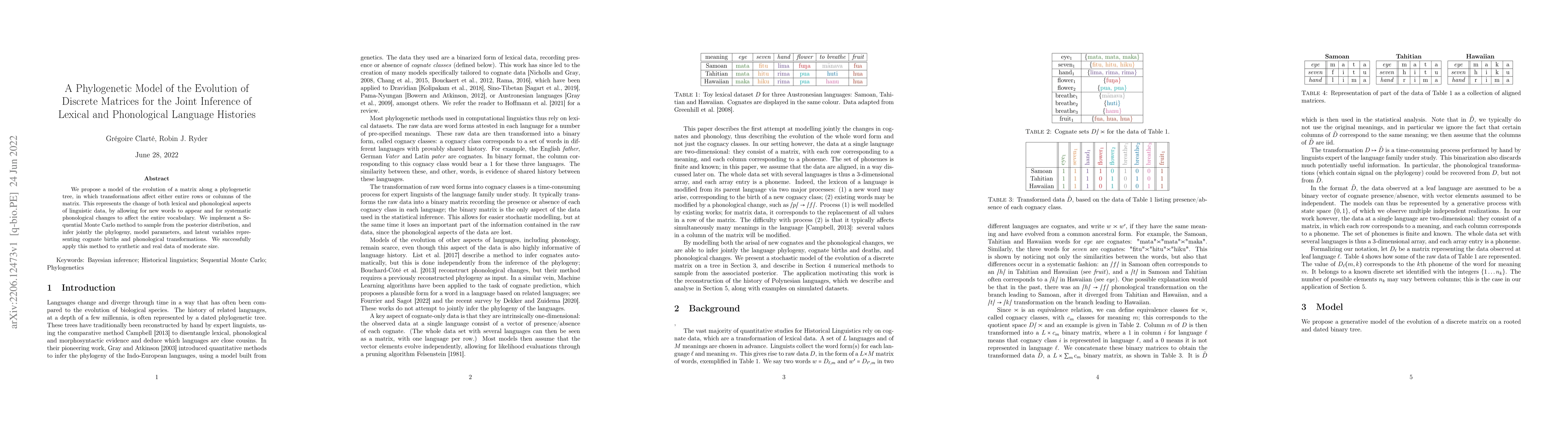 Thumbnail for A Phylogenetic Model of the Evolution of Discrete Matrices for the Joint
  Inference of Lexical and Phonological Language Histories