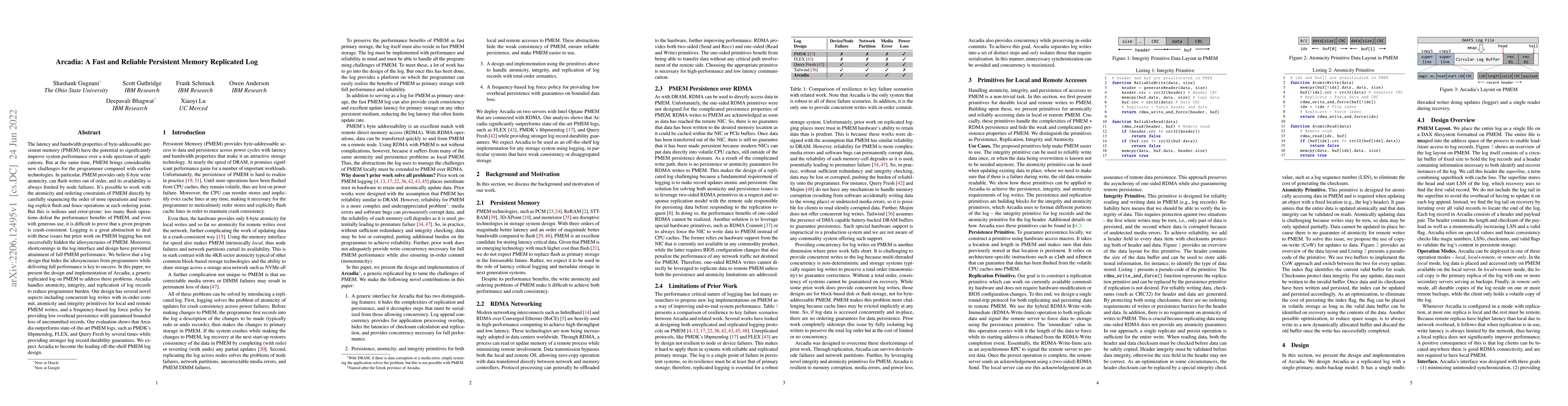 Thumbnail for Arcadia: A Fast and Reliable Persistent Memory Replicated Log