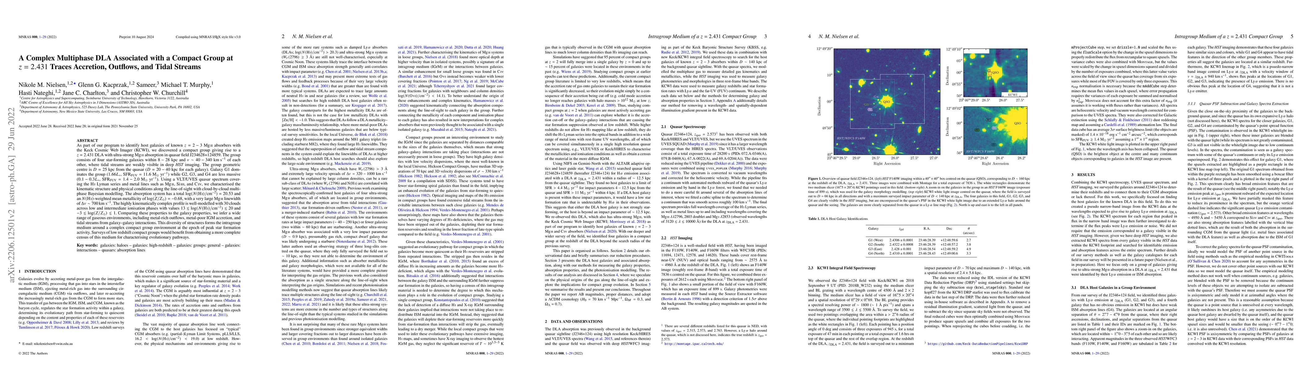 Thumbnail for A Complex Multiphase DLA Associated with a Compact Group at z=2.431
  Traces Accretion, Outflows, and Tidal Streams