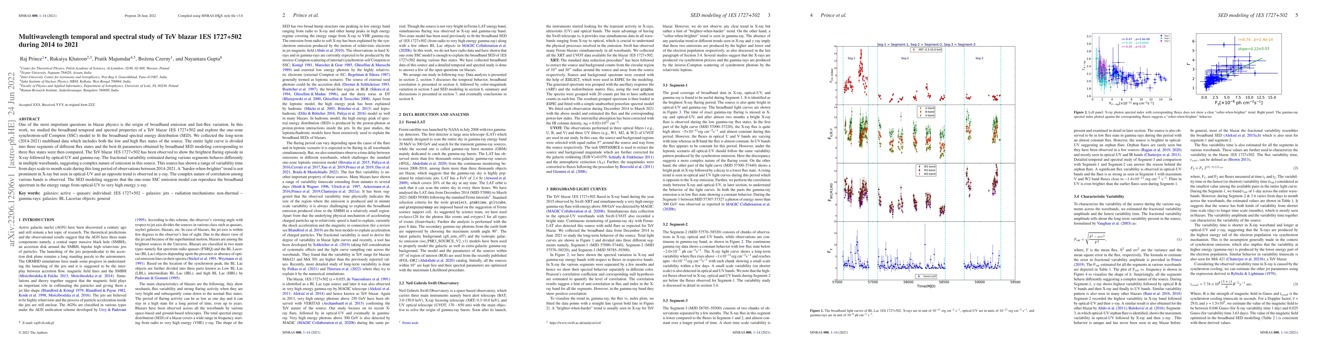 Thumbnail for Multiwavelength temporal and spectral study of TeV blazar 1ES 1727+502
  during 2014 to 2021
