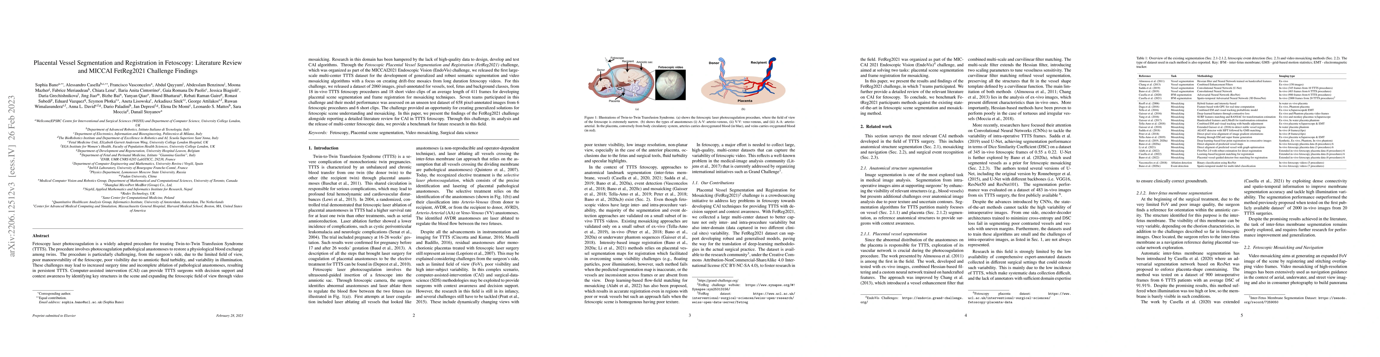 Thumbnail for Placental Vessel Segmentation and Registration in Fetoscopy: Literature
  Review and MICCAI FetReg2021 Challenge Findings