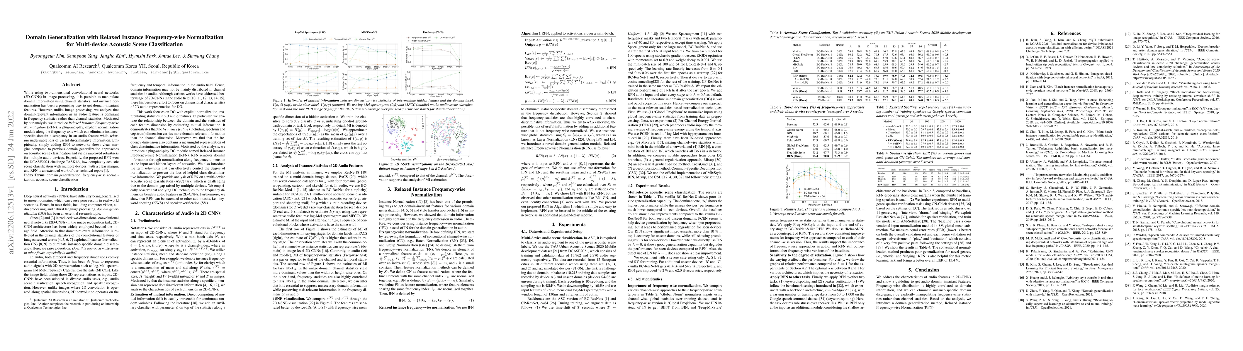 Thumbnail for Domain Generalization with Relaxed Instance Frequency-wise Normalization
  for Multi-device Acoustic Scene Classification