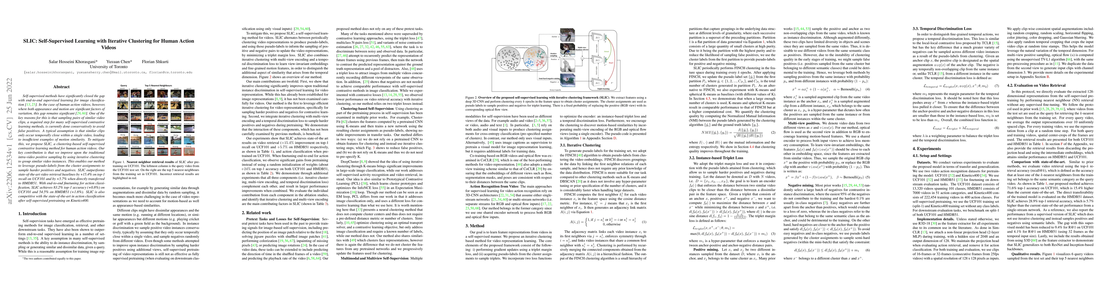 Thumbnail for SLIC: Self-Supervised Learning with Iterative Clustering for Human
  Action Videos