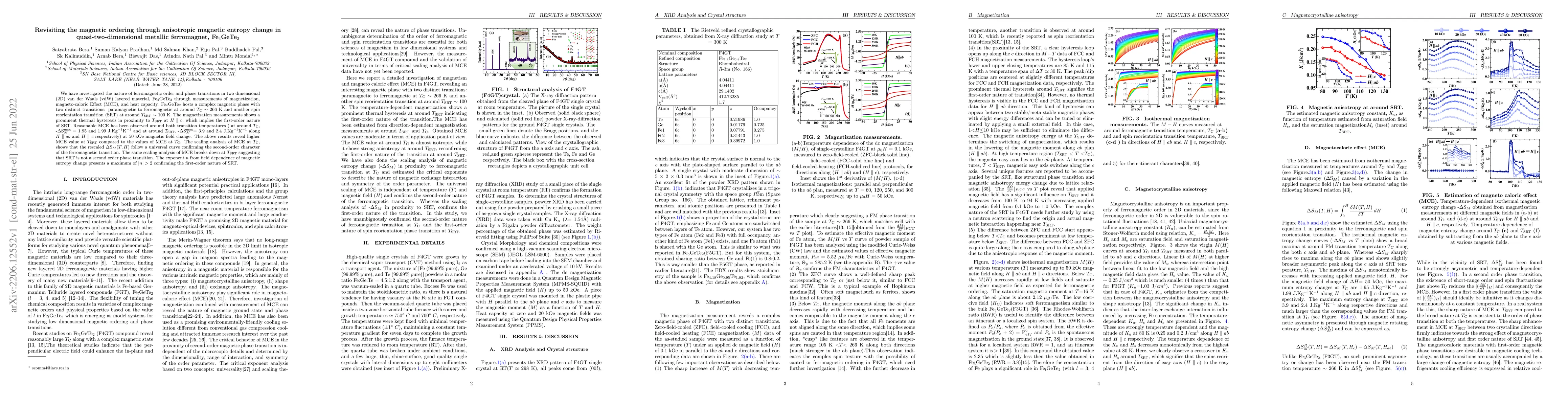 Thumbnail for Revisiting the magnetic ordering through anisotropic magnetic entropy
  change in quasi-two-dimensional metallic ferromagnet, Fe$_4$GeTe$_2$