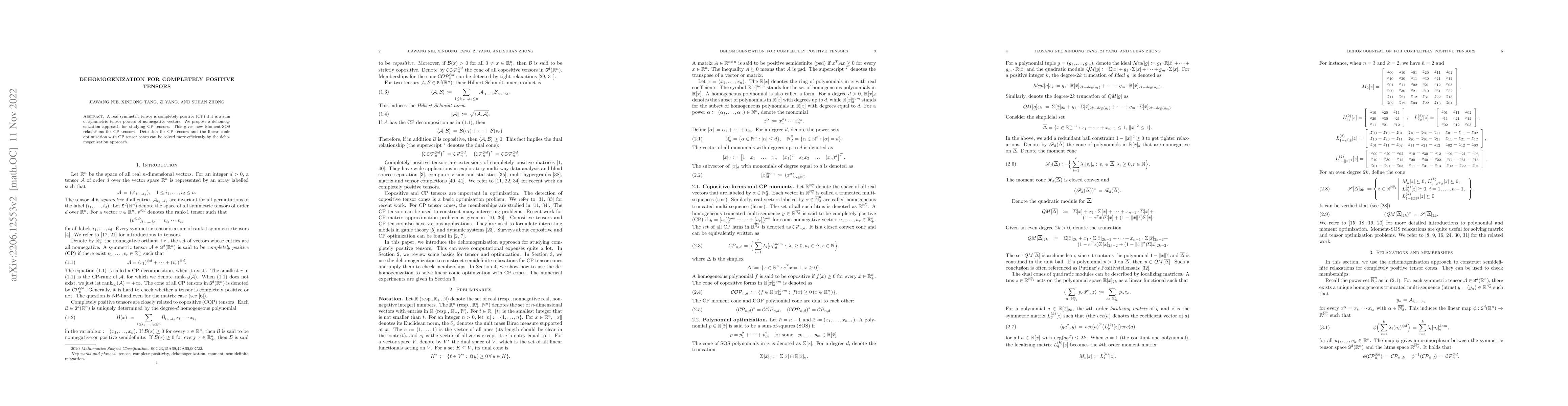 Thumbnail for Dehomogenization for Completely Positive Tensors