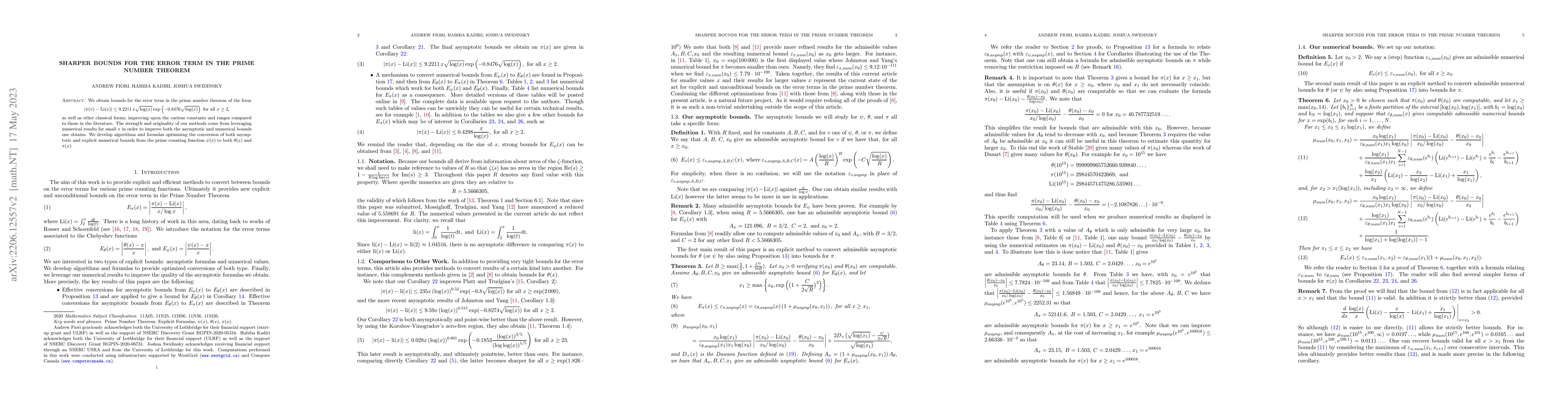 Thumbnail for Sharper bounds for the error term in the Prime Number Theorem