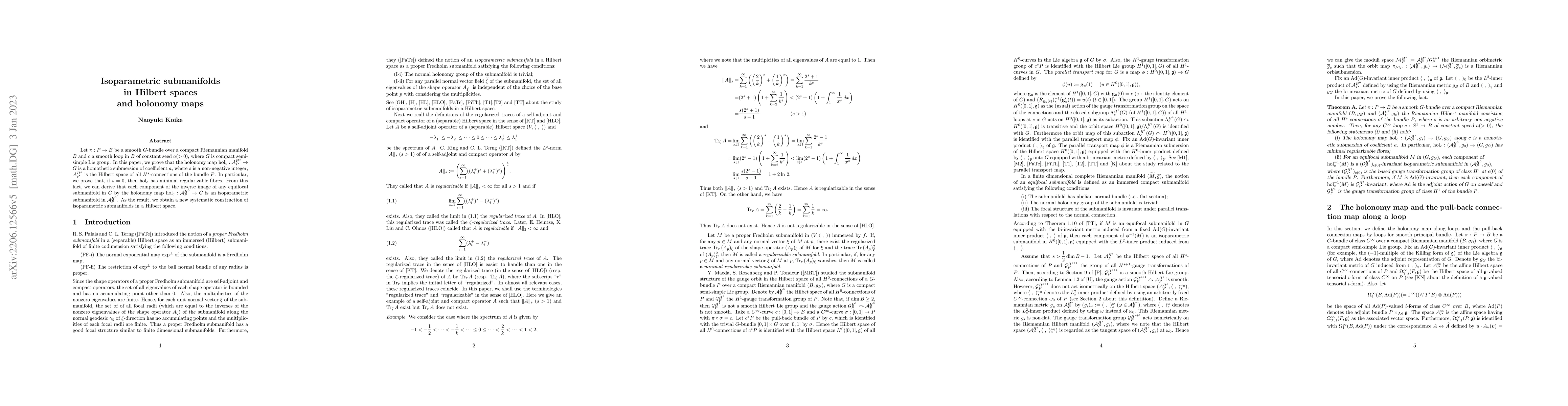 Thumbnail for Isoparametric submanifolds in Hilbert spaces and holonomy maps