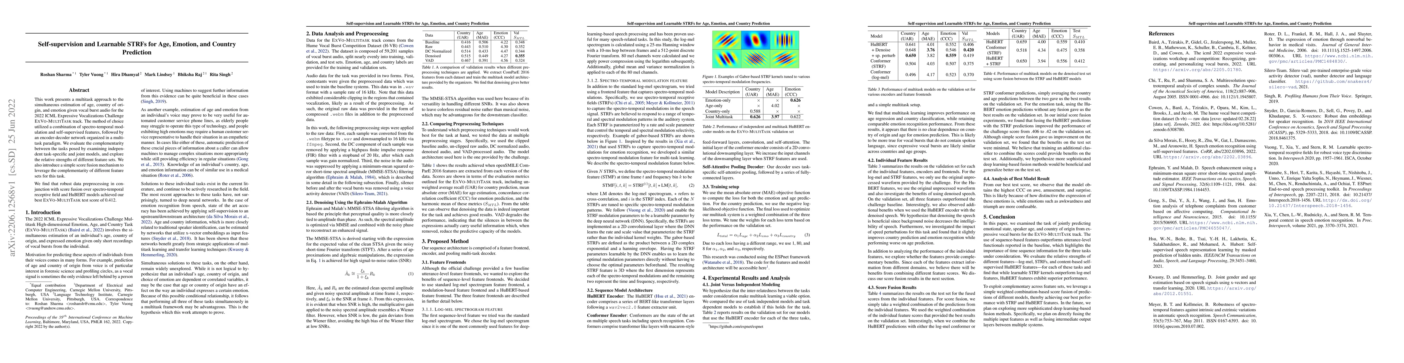 Thumbnail for Self-supervision and Learnable STRFs for Age, Emotion, and Country
  Prediction