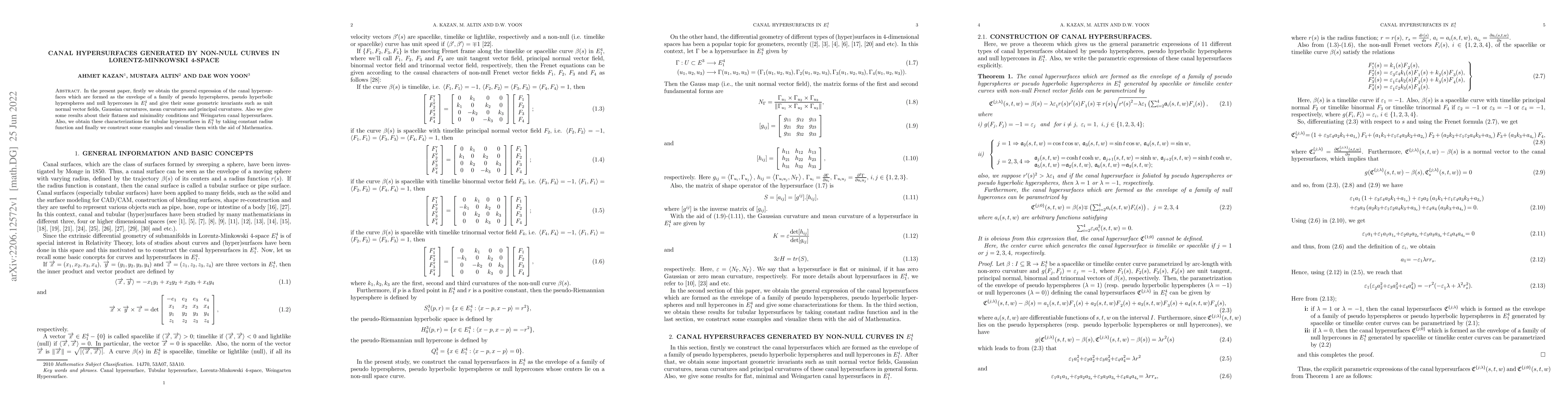 Thumbnail for Canal Hypersurfaces Generated by Non-Null Curves in Lorentz-Minkowski
  4-Space