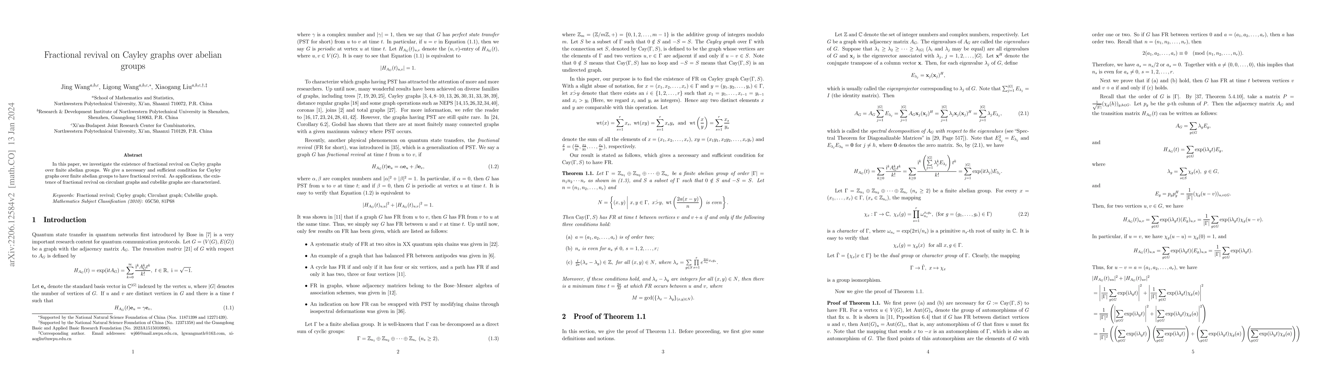 Thumbnail for Fractional revival on Cayley graphs over abelian groups
